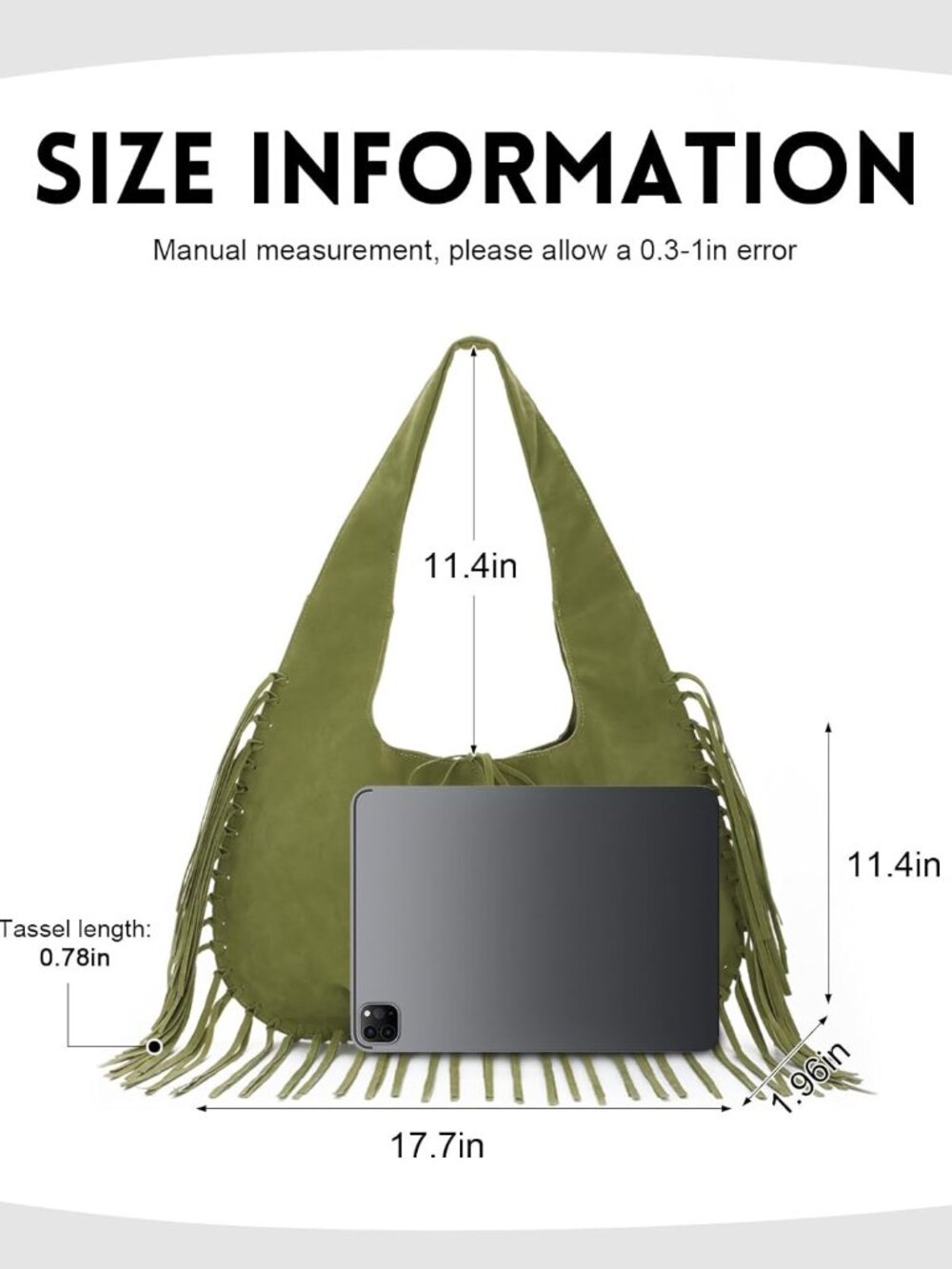 vintage Fringe Shoulder Bags for Women Western Hobo Handbags Vegan Faux Suede Le - Picture 4 of 7